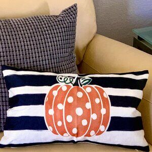 12x20 Farmhouse Cute Stripes & Polka Dot Pumpkin Fall Autumn Throw Pillow Cover